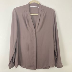 Violet + Claire top blouse v neck button down taupe small